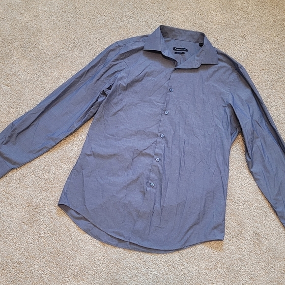 Van Heusen Studio Mens Blue Wrinkle Free Slim Fit Button Up Dress Shirt - Picture 4 of 6